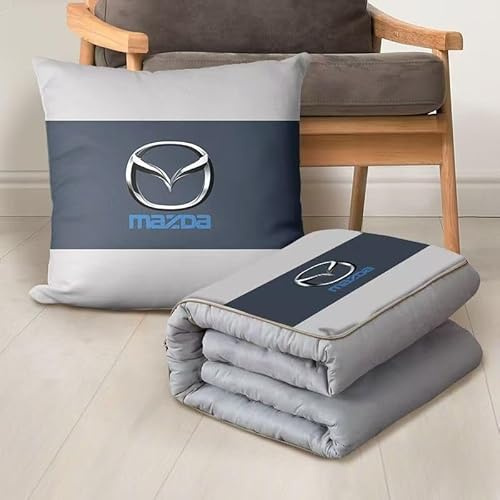 SYQCM Auto Viaggio Coperta per Mazda 2 III(DJ) 2019-2022, Auto Logo Cuscino per Schienale 3 in 1 Trapunta Coperta Cuscino Morbida Gift Accessories,L
