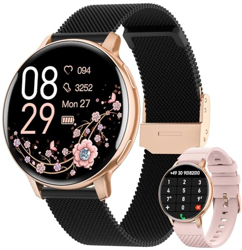 Oliimptek Montre Connectée Femme, 1.39 HD Smartwatch Android iOS, Or Noir | Appel Bluetooth, 24H Sommeil, Fréquence Cardiaque, SpO2, Fonction Féminine, 120+ Sportifs, IP68 Étanche Fitness Podomètre