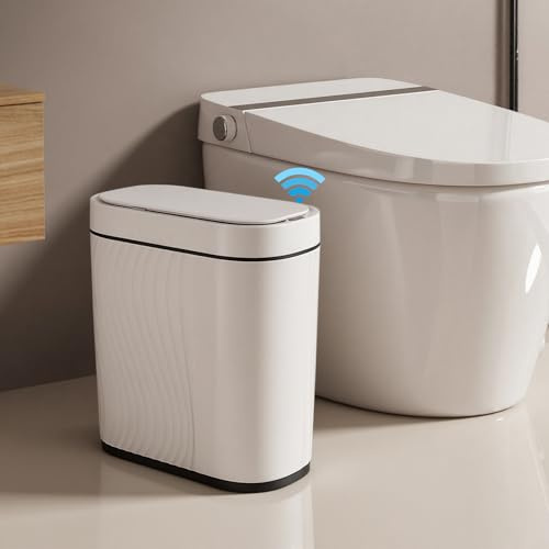 Dreamhigh 8 l papperskorg med sensor, sensor soptunna med lock, elektrisk soptunna, lufttät automatisk papperskorg IPX5 vattentät för sovrum, badrum, kök, kontor (vit)