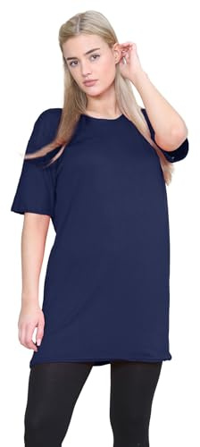 janisramone® Womens Short Sleeve Tunic T Shirts, Round Neck Oversized T Shirts for Women UK, Soft Comfortable Pj Dress, Perfect Summer Longline Ladies Tops Navy