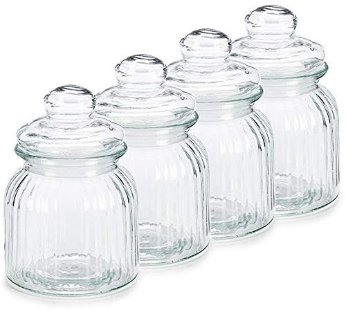 Space Home - Set 4 Barattoli Vetro con Coperchio 300 ml - Vasetti Piccoli Porta Confetti e Caramelle - Contenitori Vetro per Alimenti, Cucina o Matrimonio - Barattoli Sale Zucchero Caffè
