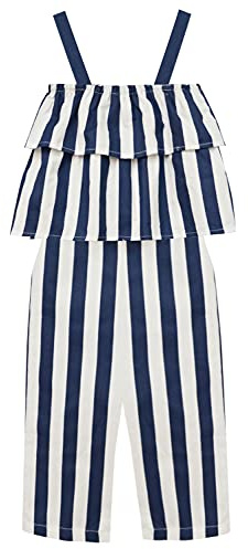 A.T.U.N. (All Things UBER Nice) Lång randig flickjumpsuit av bomull, klänning i ett stycke, Marinblå/vit, 10-11 år