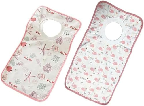 NOVAGO Lot de 2 Grands Bavoirs bébé et Maternelle évolutif 100% Coton Super Confort et Doux, col élastique Facile a enfiler, Poche de Rangement