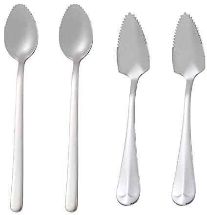 4 Packung Edelstahl Grapefruitlöffel Obstlöffel Dreieck Fruchtlöffel mit Wellenschliff geeignet für Obst und Desserts Apfel Kiwi Papaya Orange Fruchtpüree