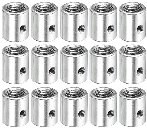 sourcing map Threaded Repair Reducing Adapter, M10 to M8 Round Coupling Nut Female Thread Convert Sleeve Connector Rod Bar Stud Tube Nut, Silver Pack of 15