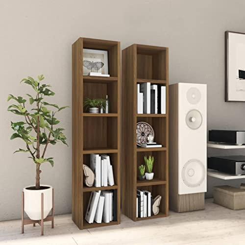 WIFESE CD-Regale 2 Stk. BüCherregal Regal Wand Regale CD Regal Kinderregal Dvd Regal Bookshelf BüCherregal Wand CD StäNder Schrank Schmal Braun Eichen-Optik 21x16x93,5 cm Holzwerkstoff