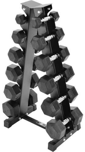 Equipped Gym - Weights Dumbbells Set With A Shaped 6 Tier Rack Stand. 2.5kg-15kg Pairs Cast Iron Gym Weights. Gym Equipment For Home And Commercial Use For Both Men And Women