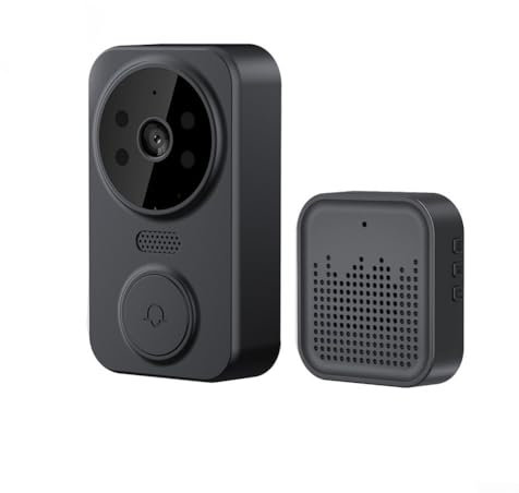 Sonnette vidéo sans fil avec télécommande WiFi et interphone vocal audio bidirectionnel (noir)