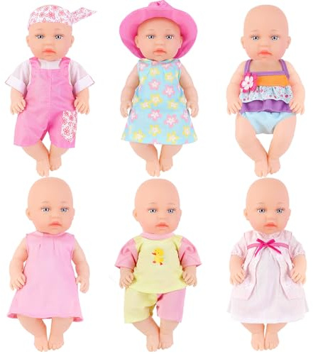 deAO 6 Piezas Ropa para Muñecos Bebé 14inch(36cm) con Velcro, Accesorios Bebe Juguete, Paquete De Ropa De Muñeca (Vestidos, Trajes De Baño, Mamelucos)