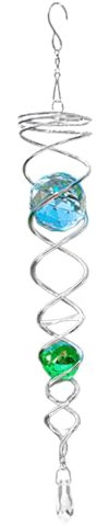 Kuehssn Éolienne décorative en Acier Inoxydable de 22,9 cm – Boule de et chaîne, stabilisateur avec Crochet pivotant pour décoration de Jardin intérieure ou extérieure