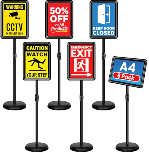 VAIIGO Supporto per poster da pavimento per esterni, supporto per menù, per display verticale e orizzontale, segnaletica, pubblicità, espositore per poster, nero, A4, confezione da 6