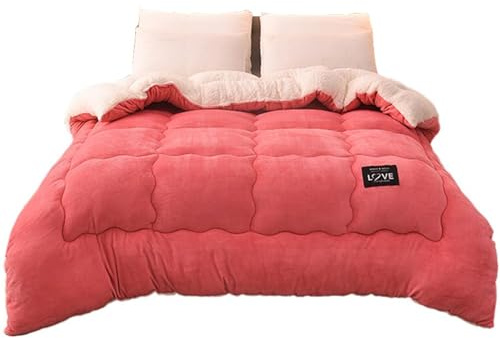 AIMENJOY Couette d'hiver en Coton, Couette en Velours Double Face, Velours de Lait + Tissu en Cachemire d'agneau, Couettes Lourdes et Douces, Couette Cadeau Chaude et épaisse (Pink,150x200cm - 3.5KG)