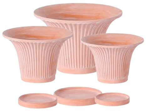 Lot de 3 pots de fleurs rayés en terre cuite rouge avec trou de drainage et soucoupe de grand calibre pour orchidées suspendues