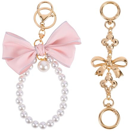 Bag Extender Chain for Women, Bow-Knot Purse Extender Chain with Pearl Bow Charm Metal Bags Strap Extension Replacement Keychain Accessory for Handbags Purses Making Decorations