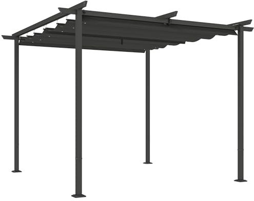 Outsunny Pergola 3x3m Garten Pavillon Terrassendachung aus Metall, Gartenpavillon mit Verstellbares Sonnendach, UV Schutz 30+ Freistehender Sonnenschutz für Terrasse und Garten, Dunkelgrau