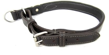 PS Pferdeartikel Flaches Hundehalsband aus Leder mit Zugstopp - Nappaleder gepolstert Größe L Cognac-Hazelnut