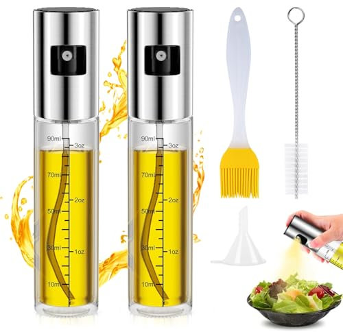 Spruzzino Olio per Friggitrice Aria, Nebulizzatore Olio, 2 Pezzi 100ml Spray Olio Oliva in Acciaio Inossidabile Vetro per Cucina, Nebulizzatore Olio Aceto, Cucinare,Forno,BBQ, Forno, Insalata