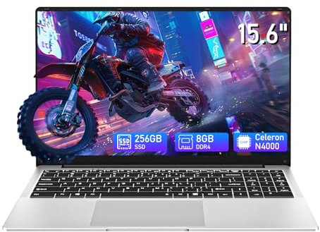 Ordinateur Portable 15,6 Pouces 8Go RAM LPDDR4 256Go SSD (jusqu'à 1 to) PC Portable Celeron N4000 Processeur, 1920x1080P, Webcam, Wi-FI5, Mini HDMI & USB 3.0 * 2, Carte TF, 180°Flip Laptop