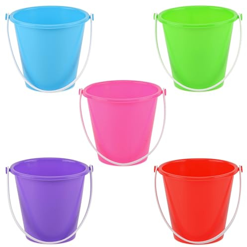 Summer Fun - 5 x Small Round Plain Sand Castle Bucket - Beach Sandpit