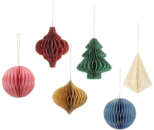 6 Piezas 3D Bolas de Navidad de Panal Decor de Fiesta con Borde Brillante Adornos de Panal de Papel para árbol de Navidad Decoración de Techo de Navidad Decoraciones Colgantes para Las Vacaciones