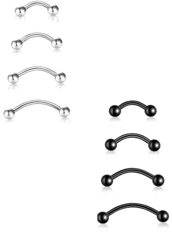 8 Pcs Vertical Labret Lip Bars,Eyebrow Piercing Bar,16G Stainless Steel Curved Barbell Bottom Lips Pierce Jewellery Snake Eyes Studs Piercing-Bar Tongue Eyebrows Accessory for Boys,Girls(6/8/10/12mm)