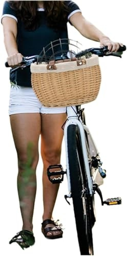 Panier Chien Velo Support de Panier Avant de vélo for Animaux de Compagnie, Chat, Chien, for vélos de Route, Shopping, équitation,Panier de Guidon Avant de vélo pour Chat et Chien en Caoutchouc rotin
