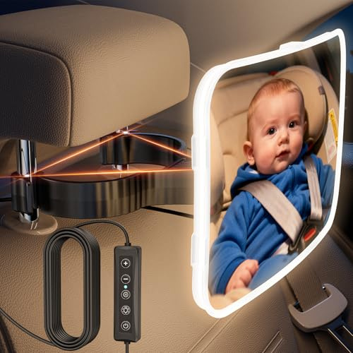 Baby Car Mirror with Light 2026 Upgraded USB-Power Car Seat Mirror for Baby Rear Facing Stable Hook Clip 86 Warm LEDs 360° ShatterProof Crystal Clear for Night Travel Newborn Essentials Accessories