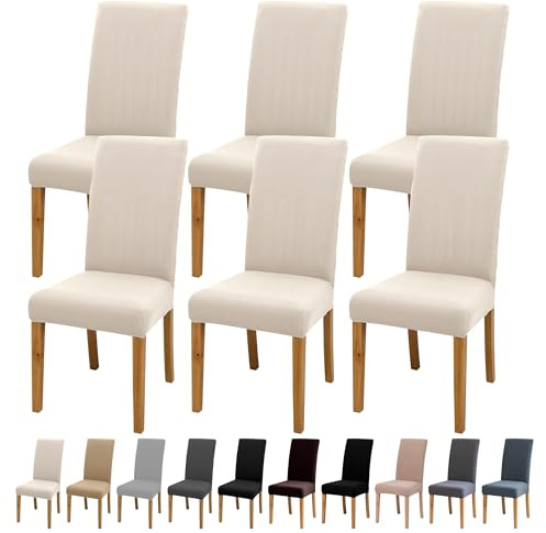 MRGSDL Fundas para sillas | Protección para sillas Lavable y Antideslizante Fundas universales para sillas de Comedor/Cocina/hoteles/Banquetes/Bodas (6, Blanco Roto)