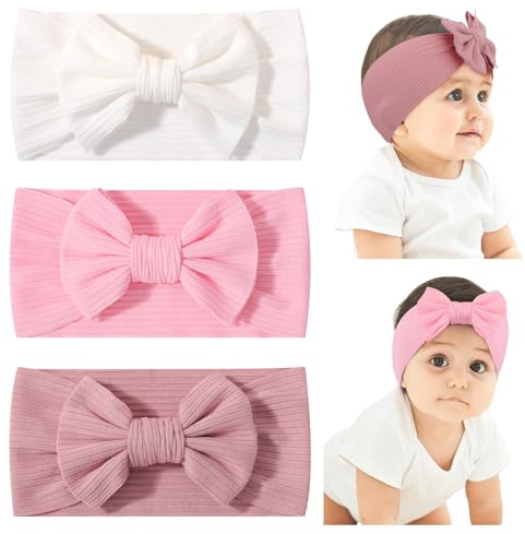 Jollybows 3 cerchietti per capelli per bambine e bambine, in nylon (bianco rosa)