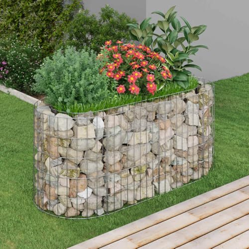 Mokuyary Upphöjd Gabion-säng, galvaniserat järn, 120 x 50 x 50 cm, planteringskruka, planteringslåda för att odla blommor, örter suckulenter, terrass, uteplats, balkong
