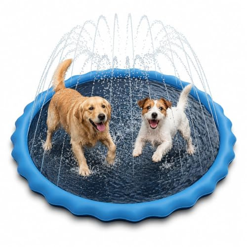 Dog Pool Paddling Pool Jsdoin 100cm Foldable Splash Pad, Thickened Paddling Pool for Dogs, Outdoor Swimming Pooland Dog Sprinkler Water Toys for Pets
