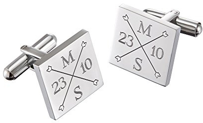 Gravado Gemelli Quadrati in Acciaio Inox con Incisione per Le Nozze, Personalizzati con Iniziali e Data, Motivo Incrociato, Scatola Regalo