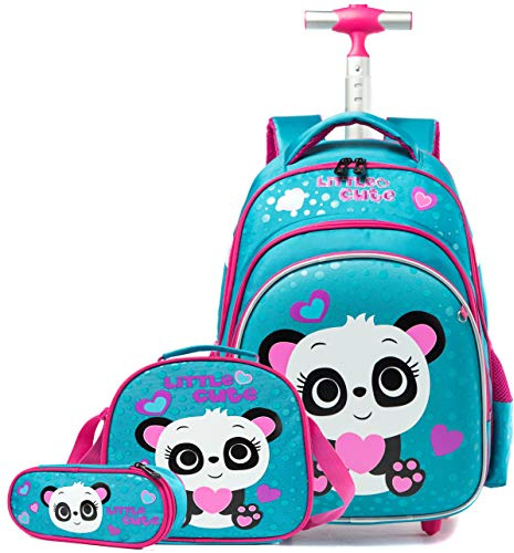 HTgroce Mochila Escolar Niña con Ruedas Escolar con Ruedas,Estudiantes de Primaria Carros para Mochilas Bolsa de Almuerzo Estuche Escolares Equipaje de Viaje Multifuncional.