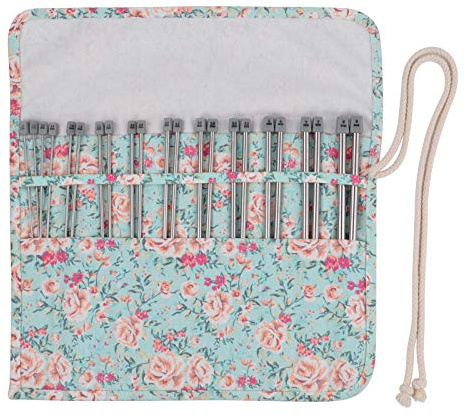 Coopay Ensemble d'Aiguilles à Tricoter Droites à Point Unique avec Sac à roulettes,22 Aiguilles à Laine Courtes en Métal Léger 2,0mm - 8,0mm et Sac de Rangement Pratique (25cm)