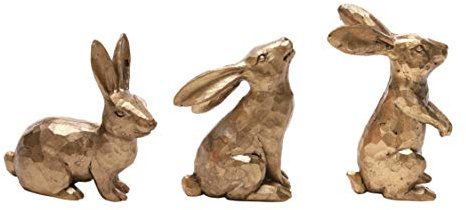 DN DECONATION Golden Polyresin Bunny Decor Rabbit Figurines, Easter Bunny Statue Set of 3 for Spring Tabletop Decor