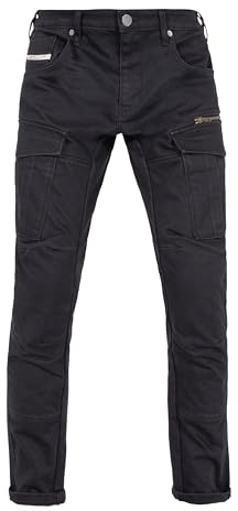 John Doe Defender Mono Motorcycle Cargo Pants for Men - Tapered Fit Riding Pants with AAA XTM-Fiber Protection, Stretch Comfort & Water-Repellent Urban Design - Black - 34/34
