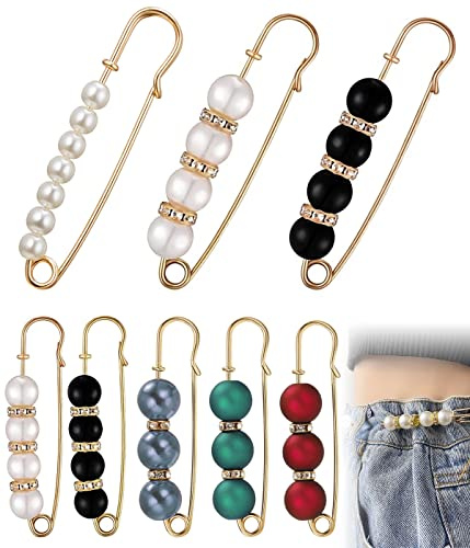 8 Piezas Clips de Chal Suéter, Pin y Broche de Perlas Falsas, Imperdibles Broches para Ramo de Novia y Vestido de Banquete