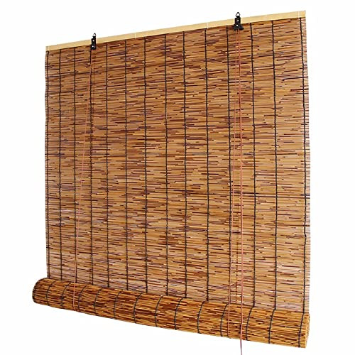 Vintage Bamboo Roller Blinds, UV Resistant Waterproof Reed Curtains Bamboo Window Sunshades for Indoor/Outdoor Privacy, Easy to Install