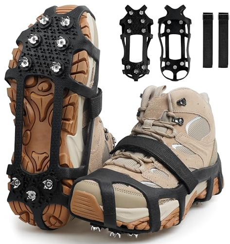 Ice Snow Cleats for Shoes and Boots,Snow Walk Traction Cleats Crampons Non-Slip 9 Point Cleats Ice Grippers Overshoe for Women Men Kids Winter Hiking Climbing Walking