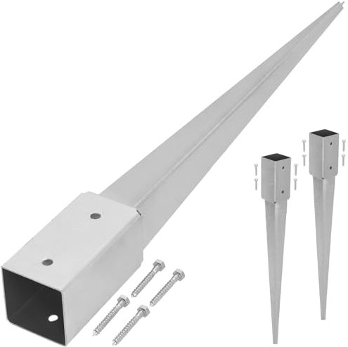 KOTARBAU® Juego de 2 casquillos para suelo de impacto, 51 x 51 mm, longitud 600 mm, galvanizados en caliente, acero galvanizado, para postes de vallas, madera, suelo, anclajes para suelo, anclajes