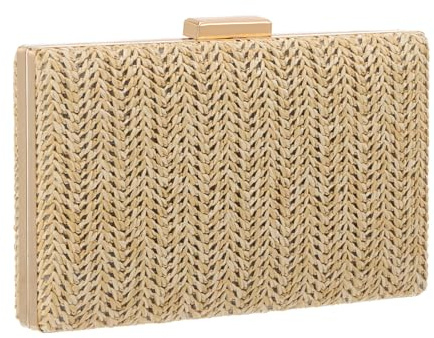 EVEOUT Clutches en paille pour femme Sac de mariage fête avec chaîne Sac bandoulière en raphia tissé pour plage vacances, Coloris naturel, 20 cm x 12.5 cm x 4 cm, Embrayage