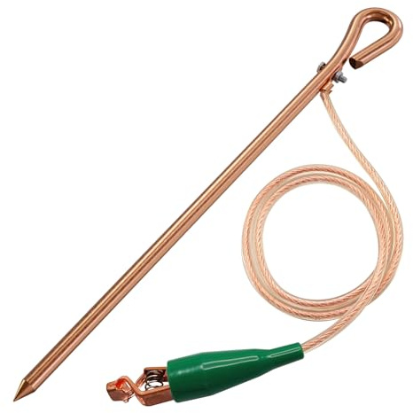 Portable Grounding Rod with 4Ft Long Flexible Bonding Wire with Copper Clip