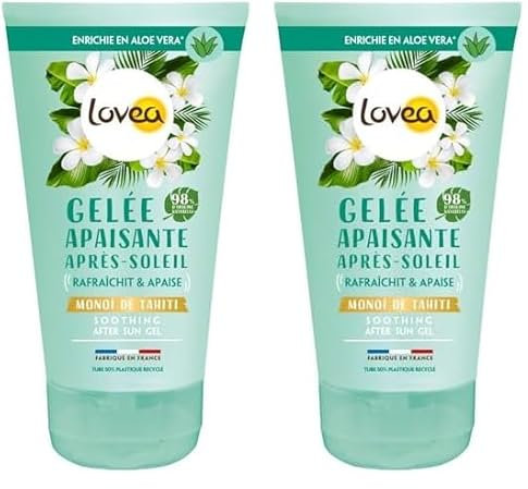 LOVEA - Gelée Apaisante Après-Soleil Visage & Corps - Monoï De Tahiti & Aloe Vera - Hydrate, Adoucit & Désaltère La Peau - 98% D'Origine Naturelle - Sans Colorant - Vegan - Fabriqué En France - 150 ml