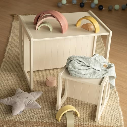 roba Banc Enfant 2en1 en Bois Réglable à 2 Hauteurs d'Assise - Convertible en Table ou Bureau d'enfant 57 x 44 cm - Capacité Max. 60 kg - Style Campagne - Beige