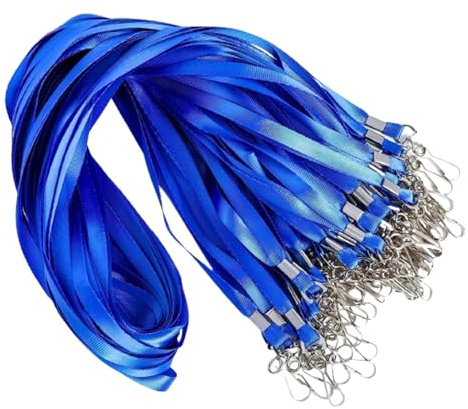 50 stycken nyckelband, nyckelband, nyckelband för upphängning, nyckelband, halsband, med roterande krok, för ID-kort, nycklar, visselpipa, dokumenthållare (blå)