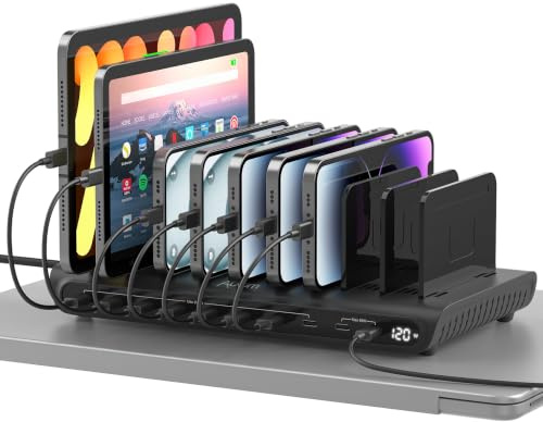 Alxum Estación de Carga,Inteligente Rápida 120W con 10 Puertos USB-C