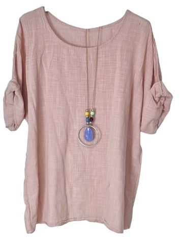 Kiran Fashion New Ladies 100% Cotton Tops Lagenlook One Size Plain for Summers Beach Casual (UK, Alpha, One Size, Regular, Regular, Dusty Pink)