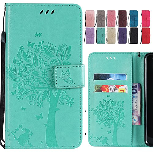 Ougger étui pour Huawei Mate 20 Lite Housse, Portefeuille Etui Cuir Magnétique Protecteur Pochette Silicone Cover Coque pour Huawei Mate 20 Lite avec Fente pour Carte, Chat Arbre (Vert)