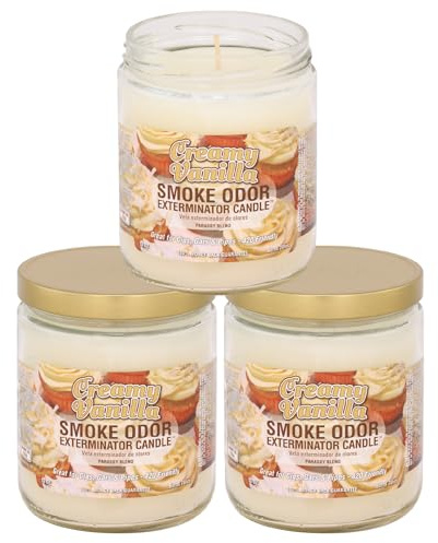 Smoke Odor Exterminator 13 oz Jar Candles Creamy Vanilla, (3)