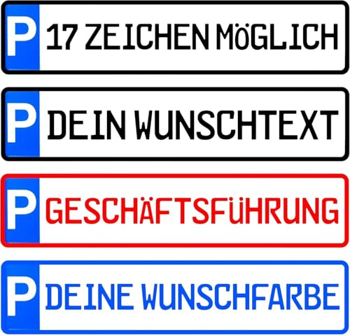 Parkplatzkennzeichen Parkplatzkschild bis 17 Zeichen individuell Wunschtext Farbe Bohrung/Löcher Parkplatz Kunden Besucher Privat Wunschprägung Kennzeichen Wunschbeschriftung Parkplatzkennzeichnung